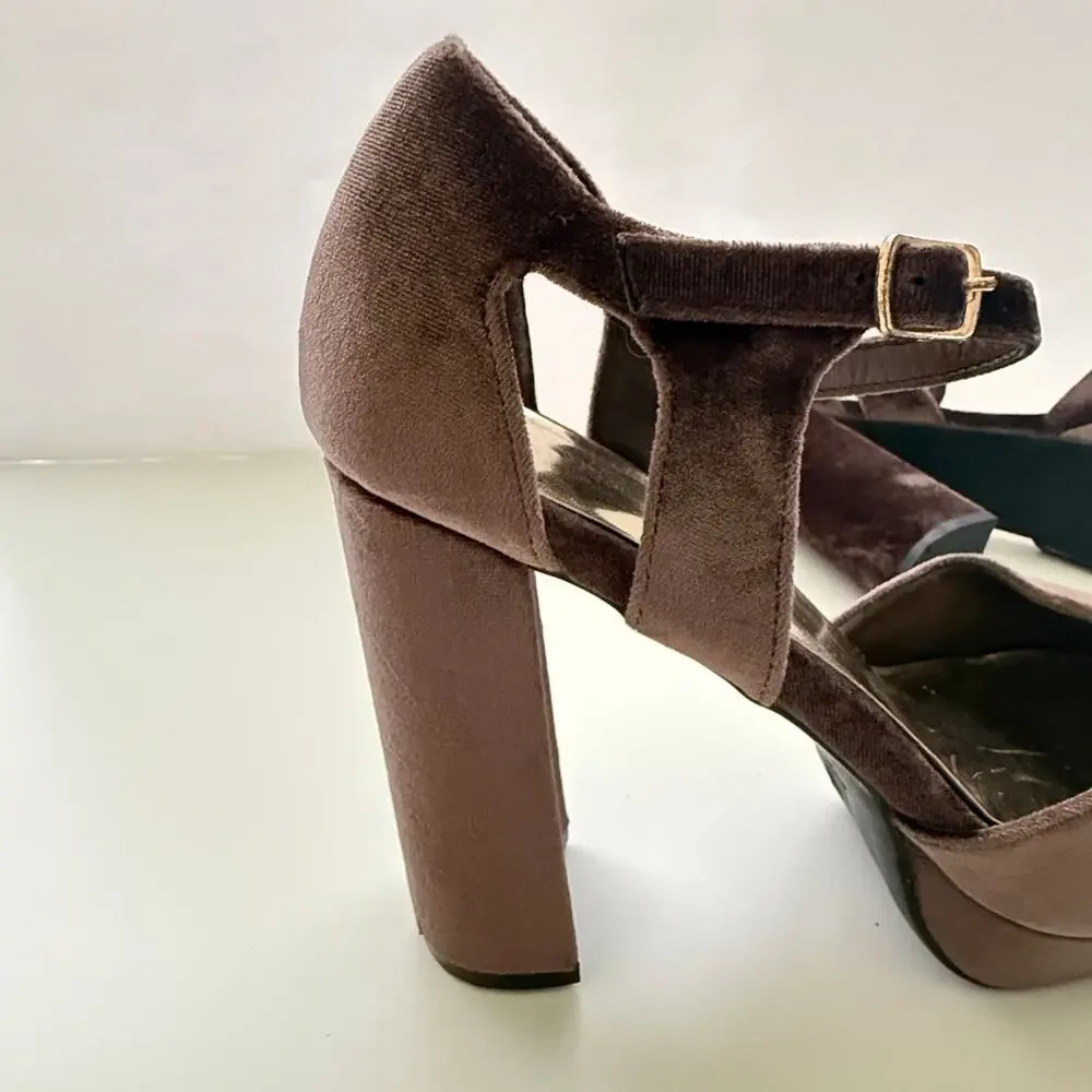 Hot Tomato Velvet Ankle Strap‎ Block Heel Platform Heels Size 9.5M Night Out Y2K
